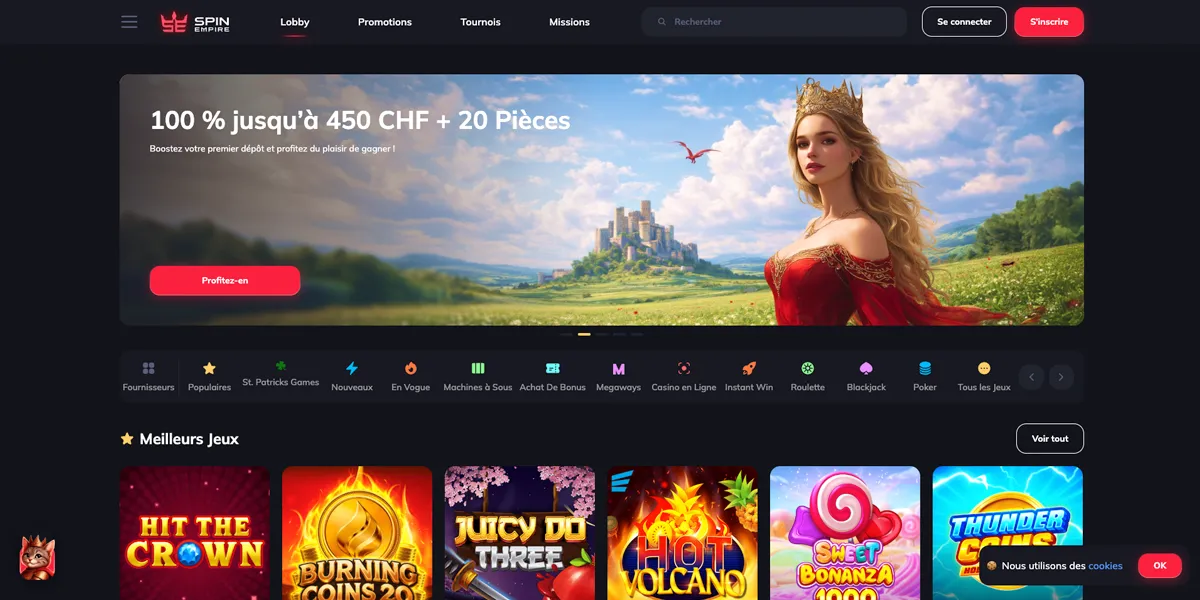 Bannière promotionnelle de SpinEmpire Casino, bonus de bienvenue
