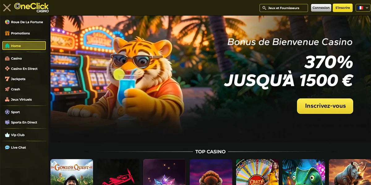 Interface et offre de bienvenue OneClick Casino